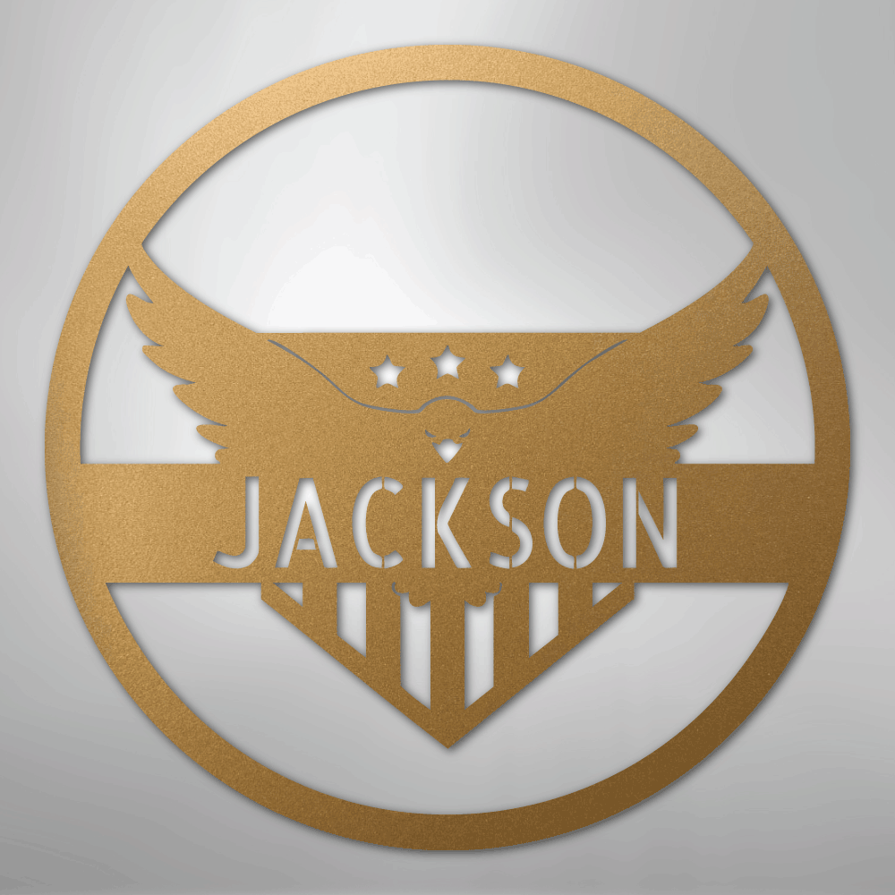 Custom Metal Wall Art - Personalized Flying Eagle Sign Gold