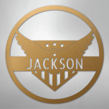 Custom Metal Wall Art - Personalized Flying Eagle Sign Gold