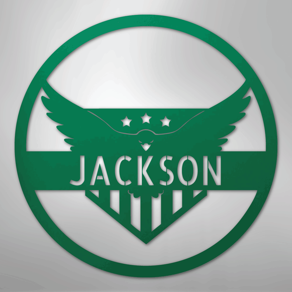 Custom Metal Wall Art - Personalized Flying Eagle Sign Green