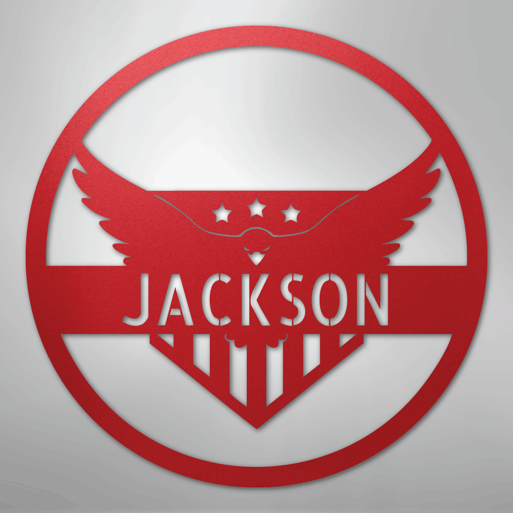 Custom Metal Wall Art - Personalized Flying Eagle Sign Red