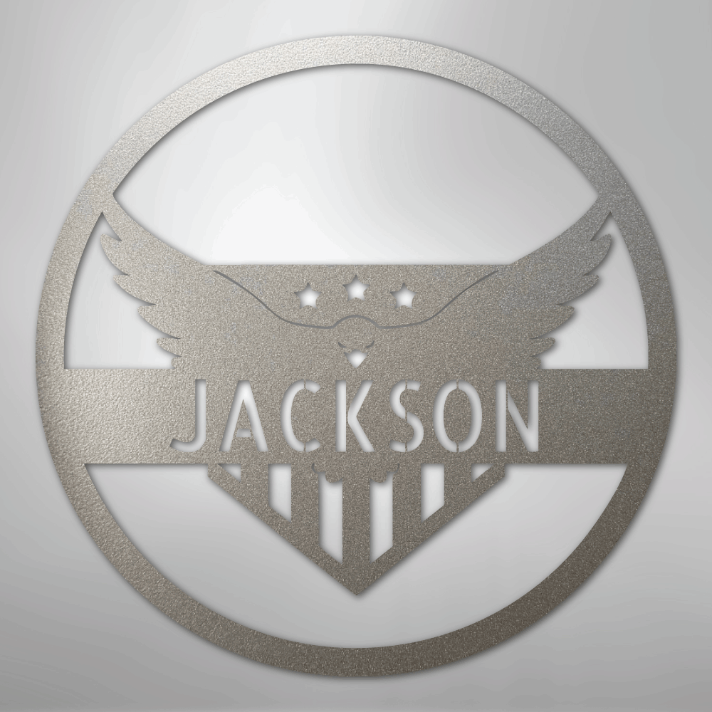 Custom Metal Wall Art - Personalized Flying Eagle Sign Silver