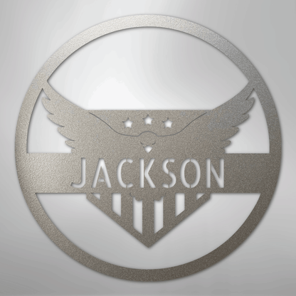 Custom Metal Wall Art - Personalized Flying Eagle Sign Silver