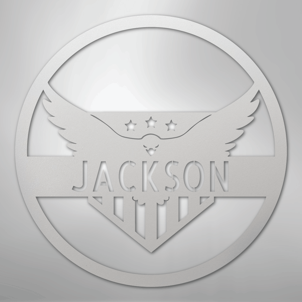 Custom Metal Wall Art - Personalized Flying Eagle Sign White