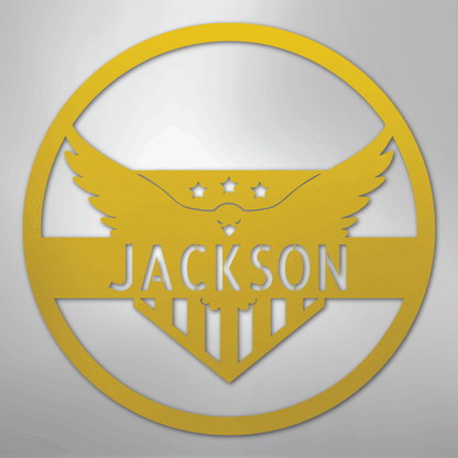 Custom Metal Wall Art - Personalized Flying Eagle Sign Yellow