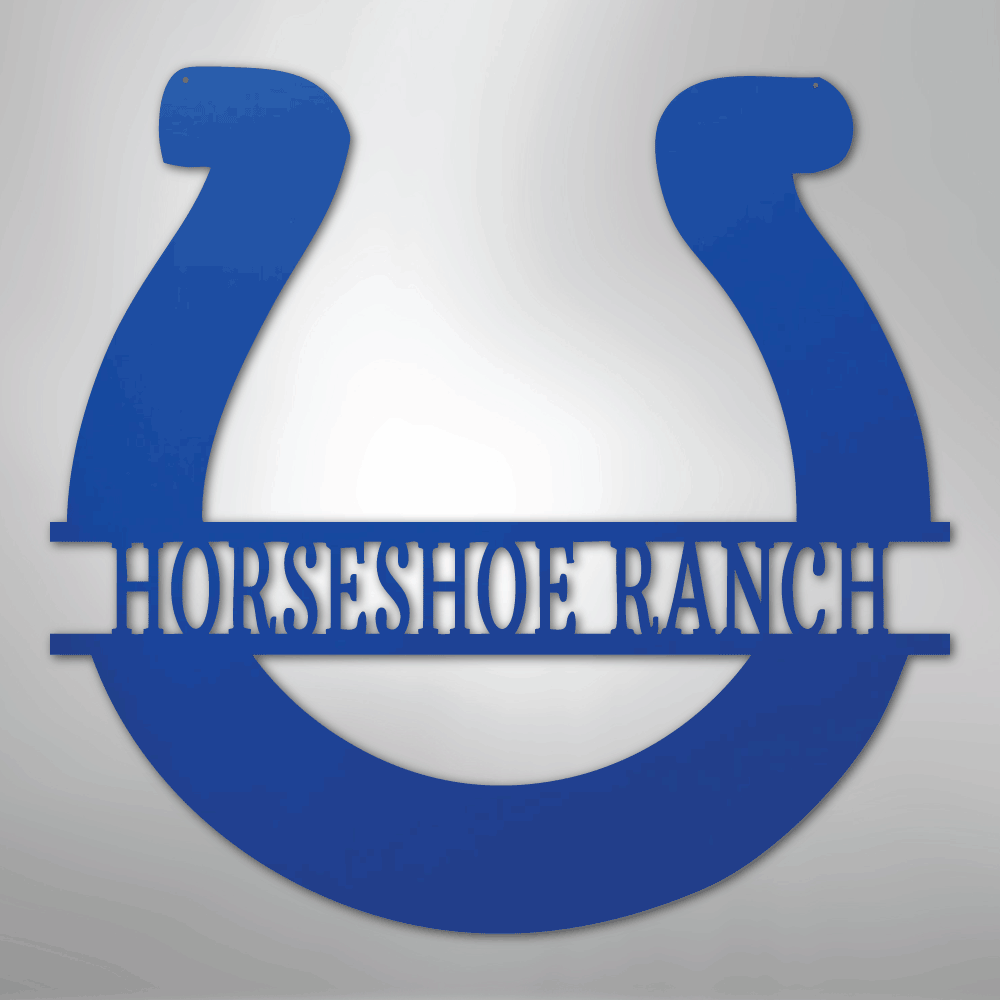 Custom Metal Wall Art - Personalized Horseshoe Sign Blue