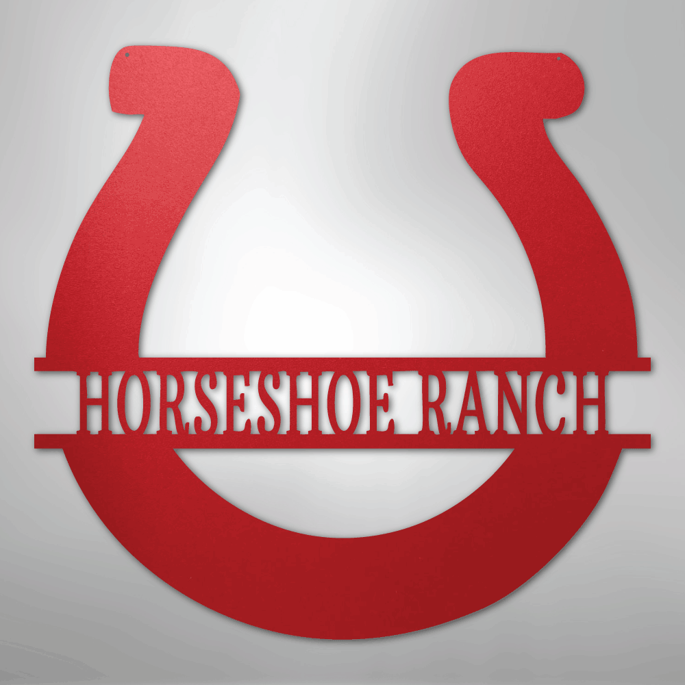 Custom Metal Wall Art - Personalized Horseshoe Sign Red