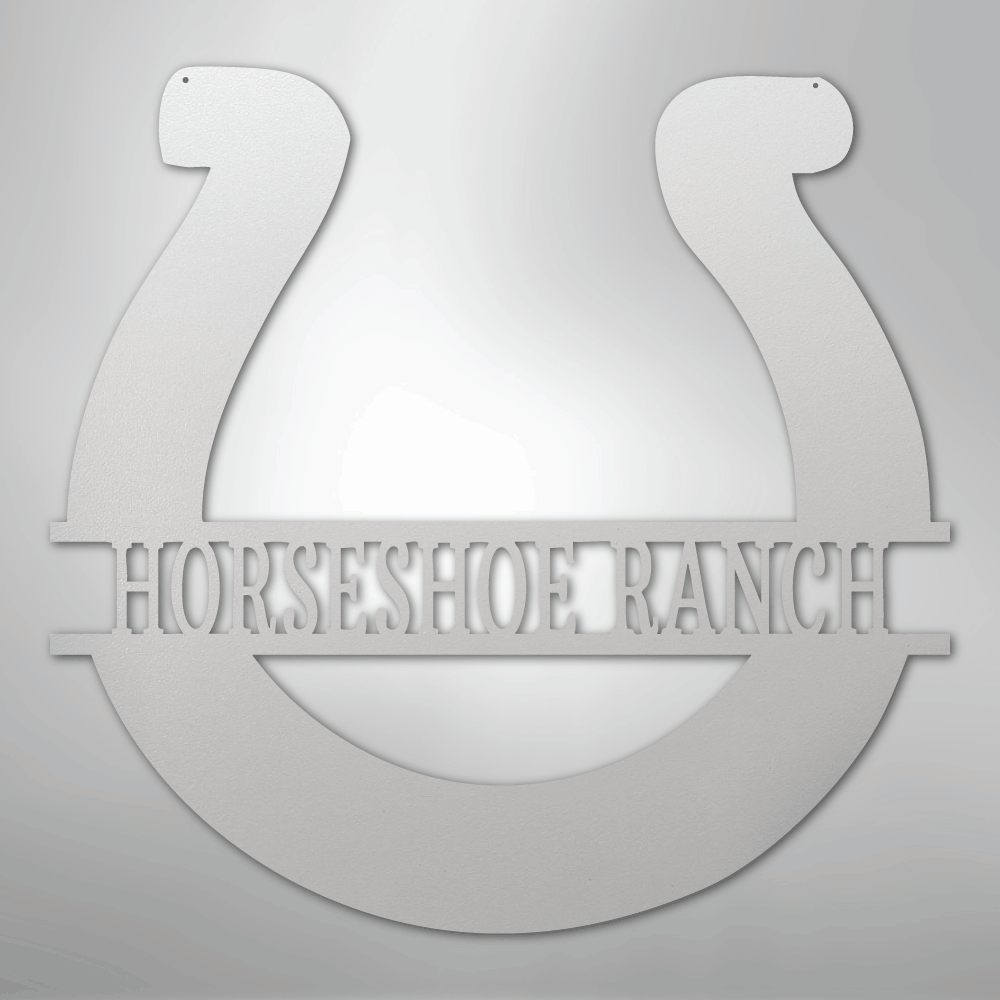Custom Metal Wall Art - Personalized Horseshoe Sign White