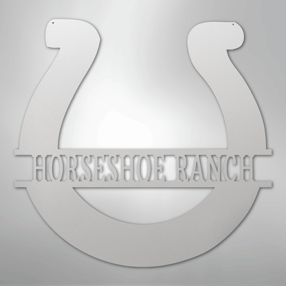 Custom Metal Wall Art - Personalized Horseshoe Sign White