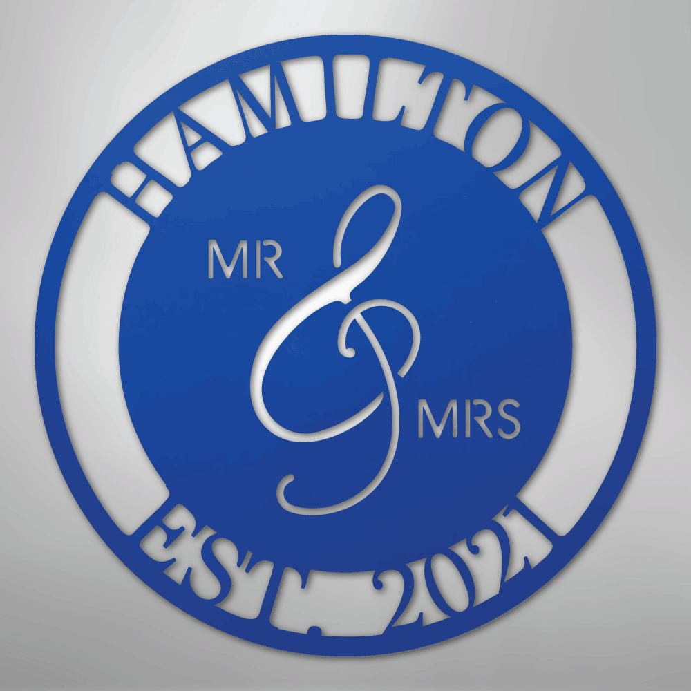 Custom Metal Wall Art - Personalized Mr and Mrs Wedding Sign Blue