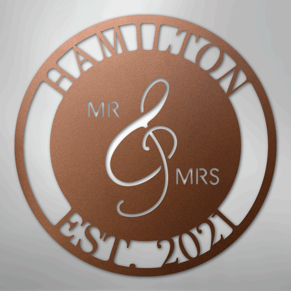 Custom Metal Wall Art - Personalized Mr and Mrs Wedding Sign Copper
