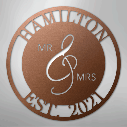 Custom Metal Wall Art - Personalized Mr and Mrs Wedding Sign Copper