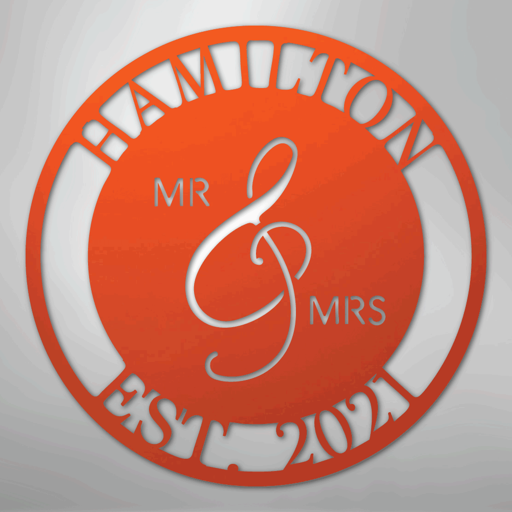 Custom Metal Wall Art - Personalized Mr and Mrs Wedding Sign Orange