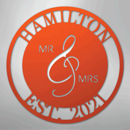 Custom Metal Wall Art - Personalized Mr and Mrs Wedding Sign Orange