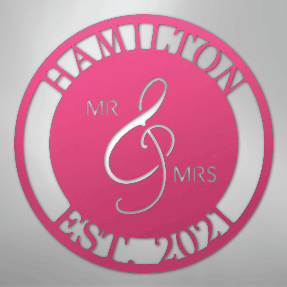 Custom Metal Wall Art - Personalized Mr and Mrs Wedding Sign Pink