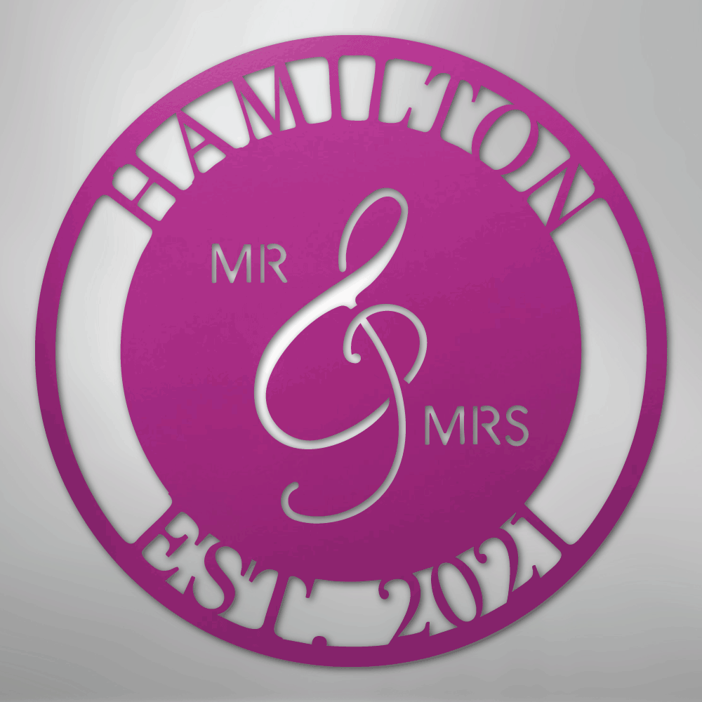 Custom Metal Wall Art - Personalized Mr and Mrs Wedding Sign Purple