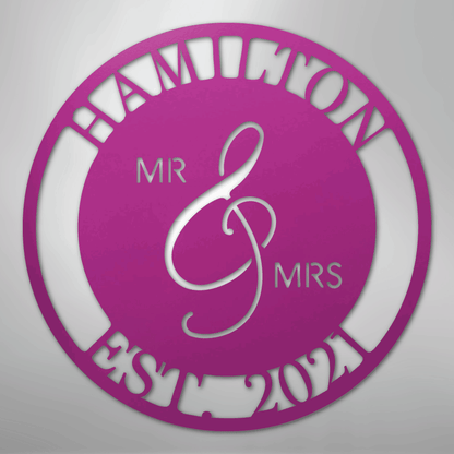 Custom Metal Wall Art - Personalized Mr and Mrs Wedding Sign Purple