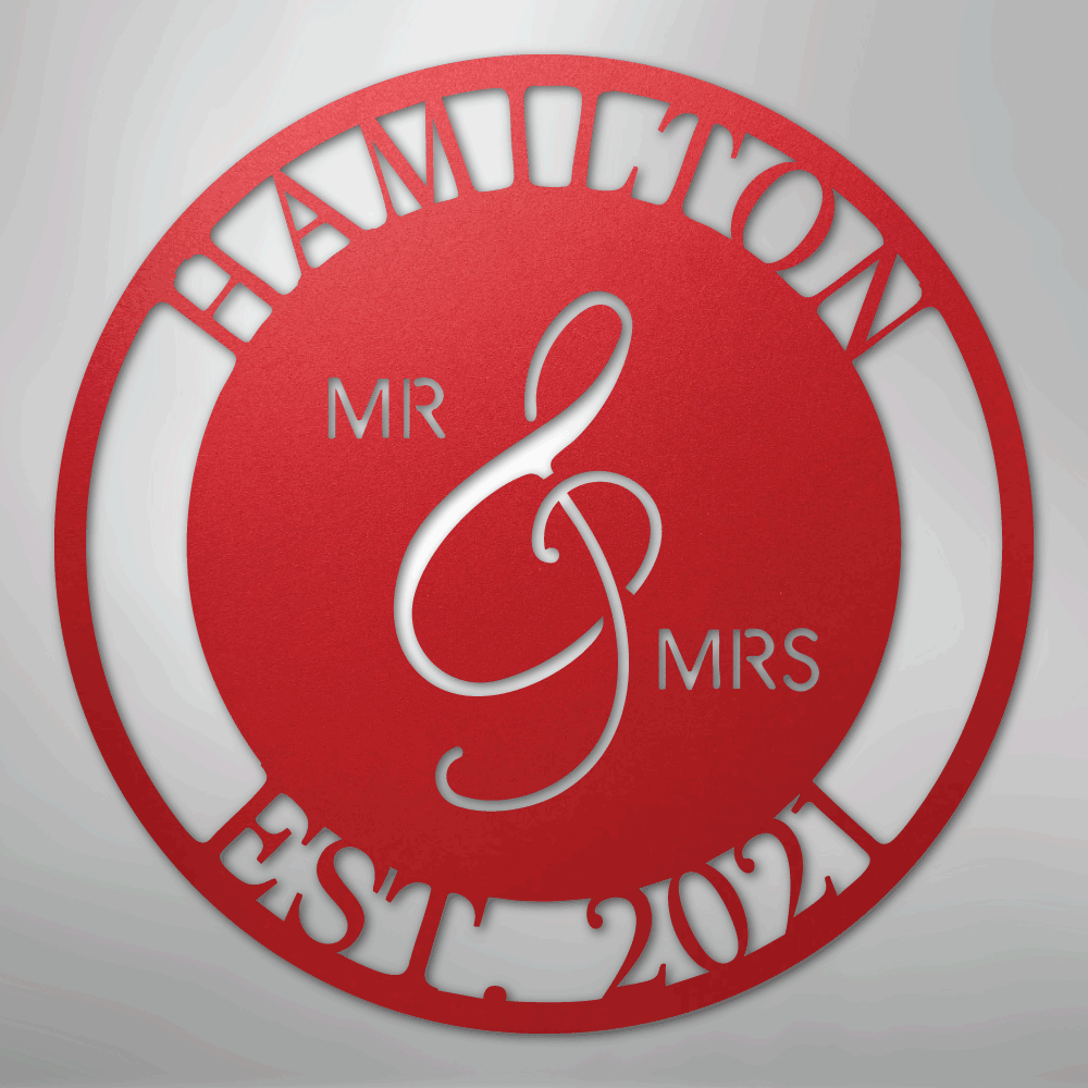 Custom Metal Wall Art - Personalized Mr and Mrs Wedding Sign Red