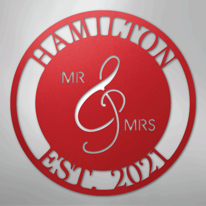 Custom Metal Wall Art - Personalized Mr and Mrs Wedding Sign Red