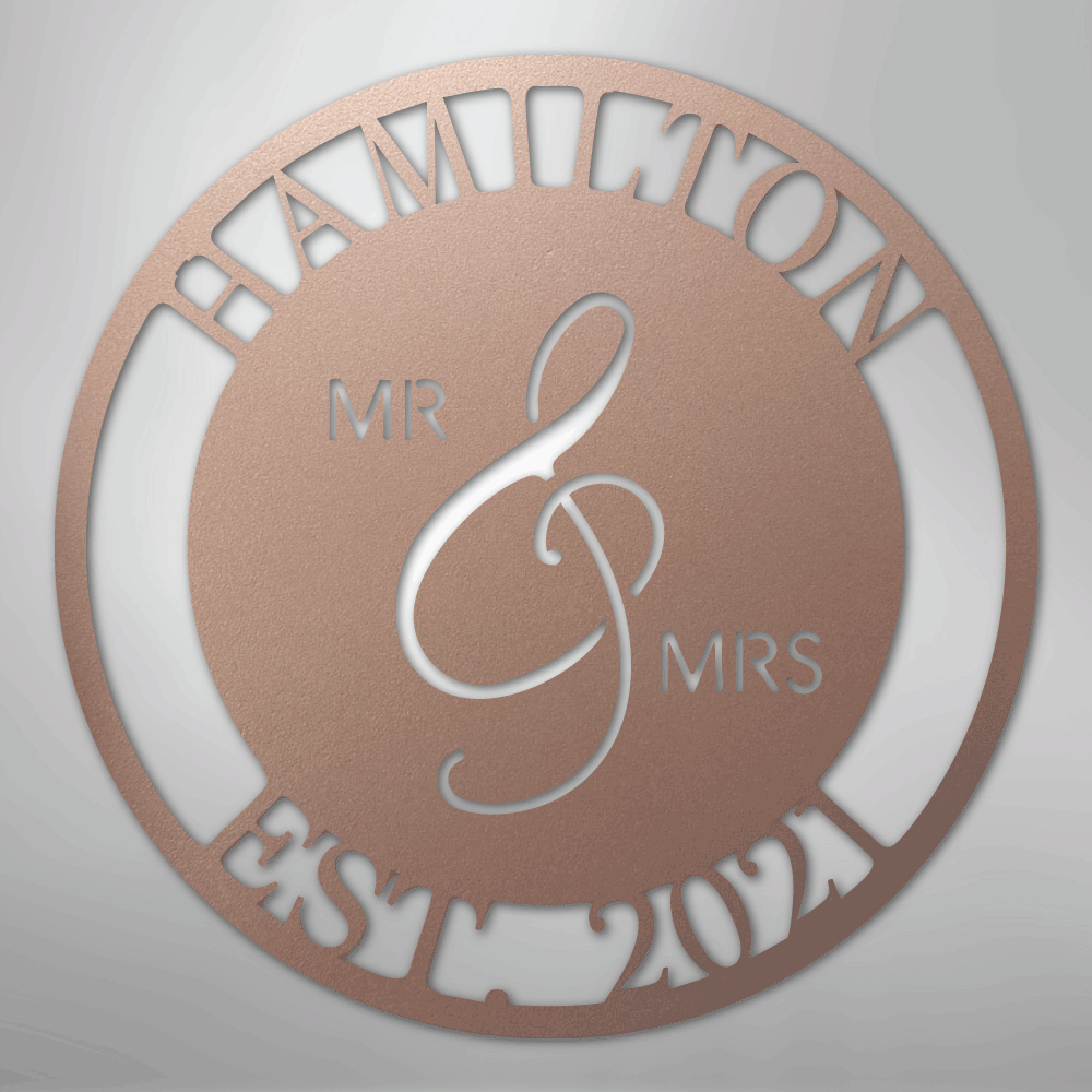 Custom Metal Wall Art - Personalized Mr and Mrs Wedding Sign Rose