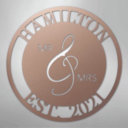 Custom Metal Wall Art - Personalized Mr and Mrs Wedding Sign Rose