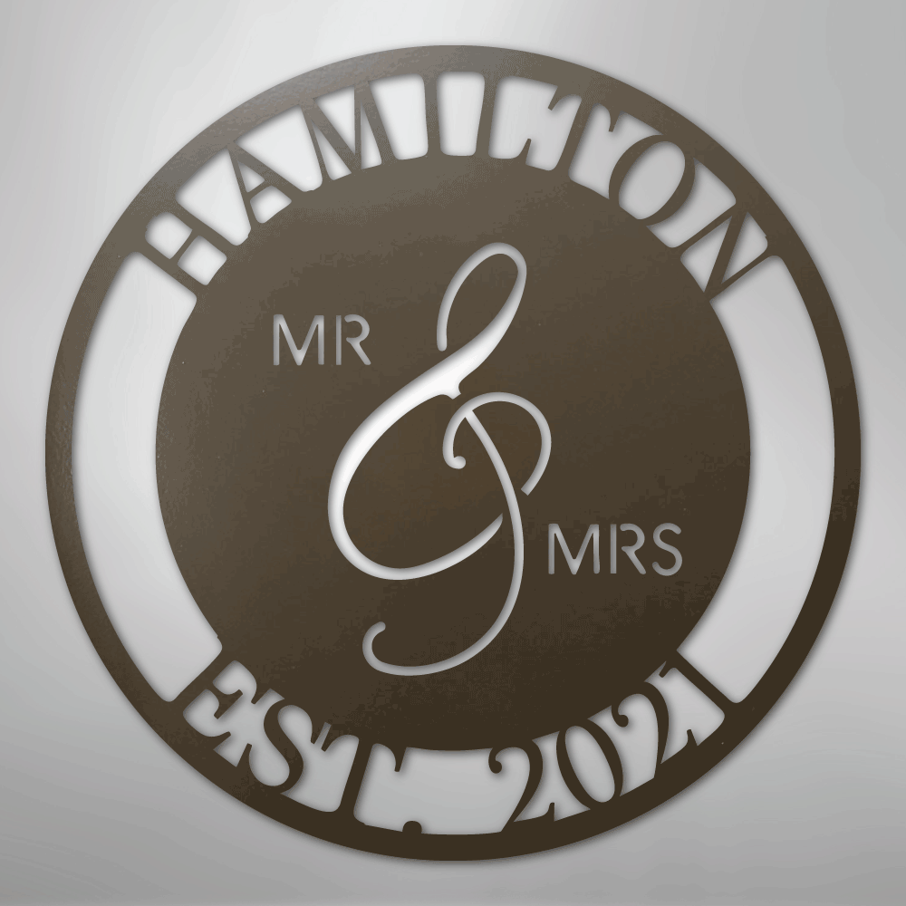 Custom Metal Wall Art - Personalized Mr and Mrs Wedding Sign Stone
