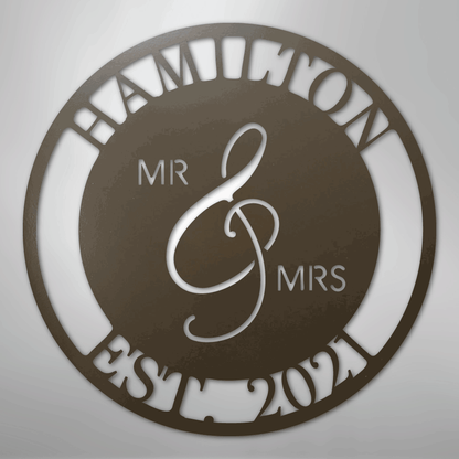 Custom Metal Wall Art - Personalized Mr and Mrs Wedding Sign Stone