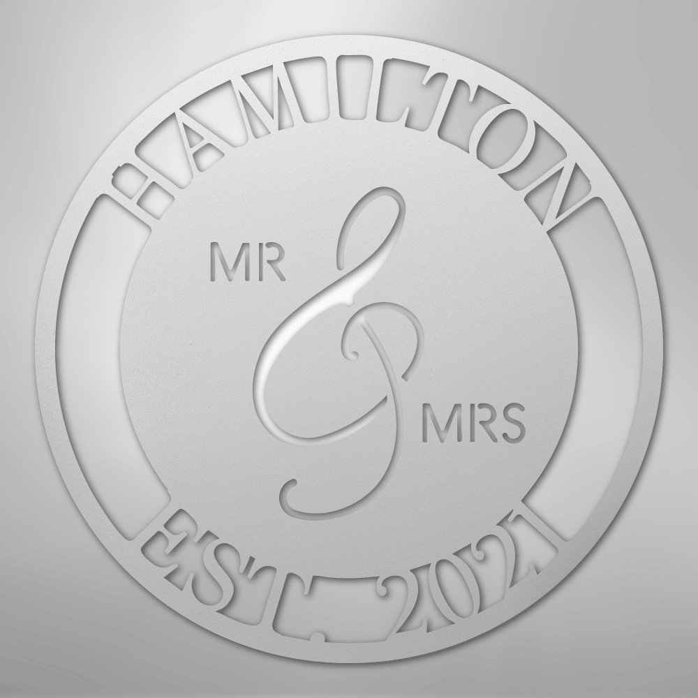 Custom Metal Wall Art - Personalized Mr and Mrs Wedding Sign White