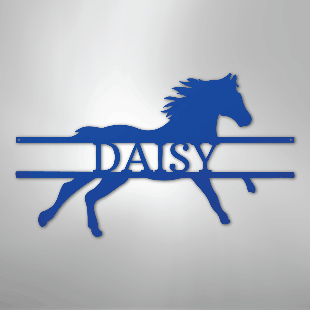 Custom Metal Wall Art - Personalized Sprinting Horse Sign Blue