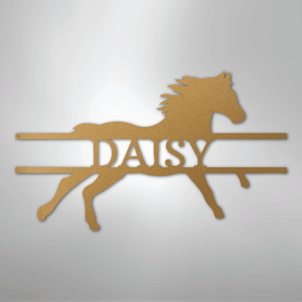 Custom Metal Wall Art - Personalized Sprinting Horse Sign Gold