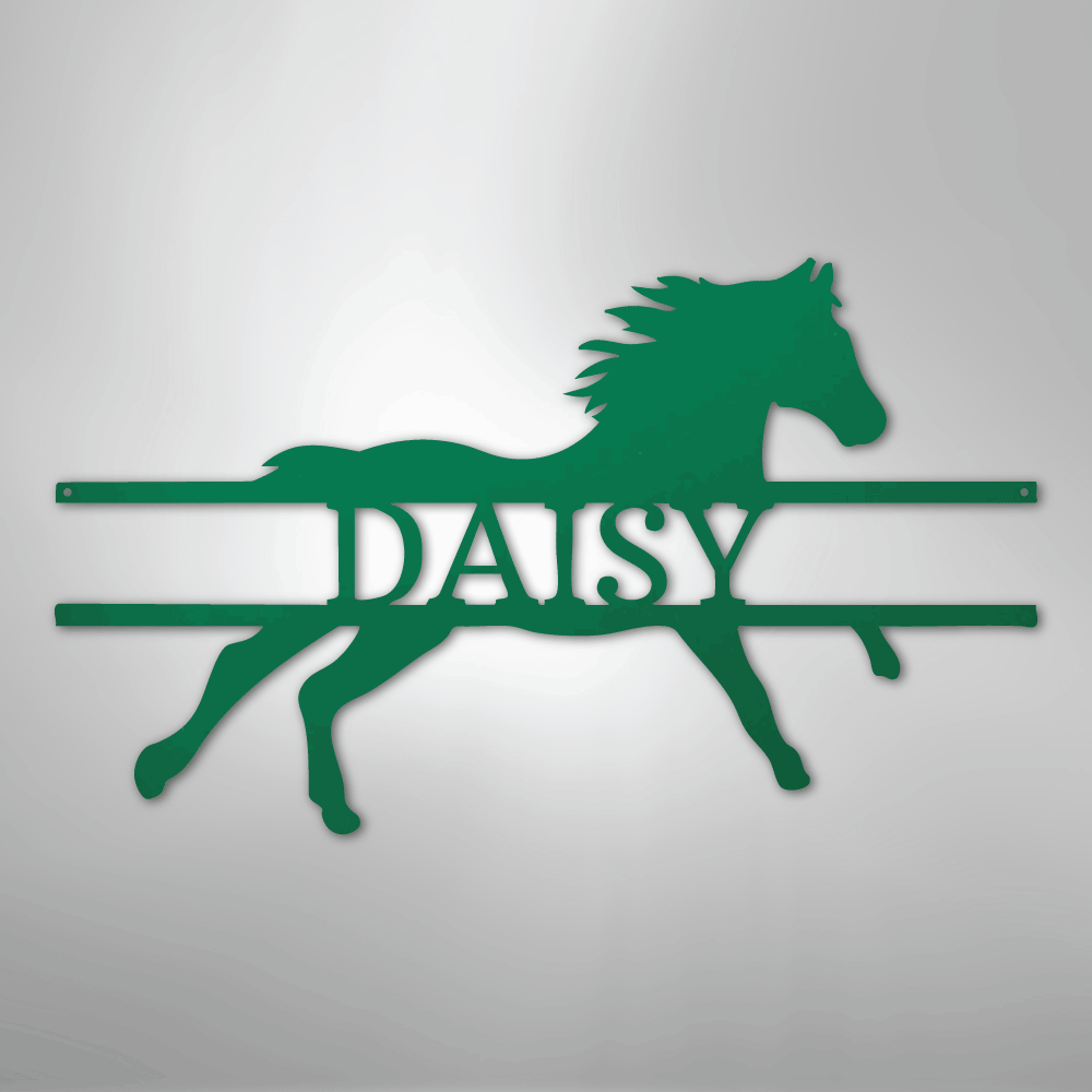 Custom Metal Wall Art - Personalized Sprinting Horse Sign Green