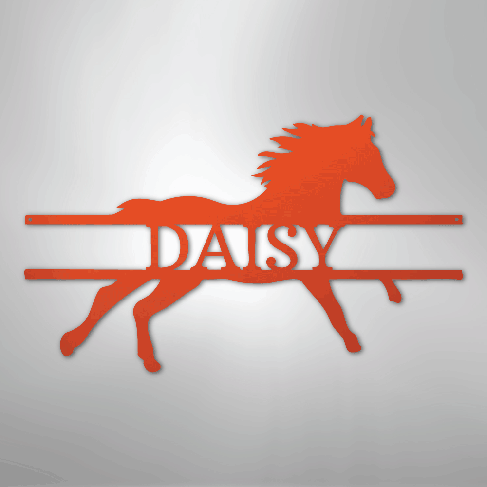 Custom Metal Wall Art - Personalized Sprinting Horse Sign Orange
