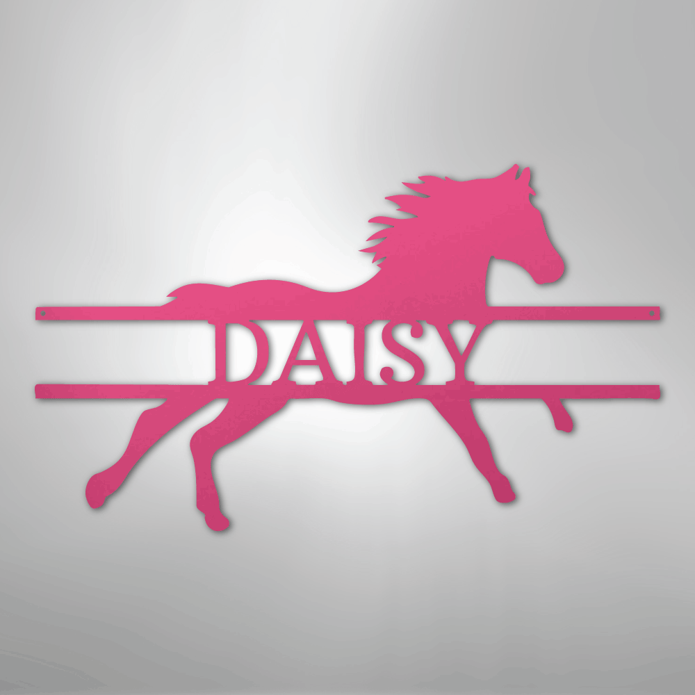 Custom Metal Wall Art - Personalized Sprinting Horse Sign Pink