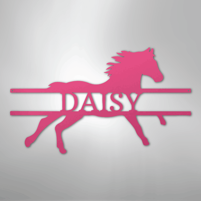 Custom Metal Wall Art - Personalized Sprinting Horse Sign Pink