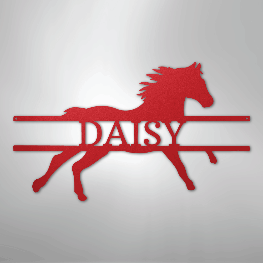 Custom Metal Wall Art - Personalized Sprinting Horse Sign Red