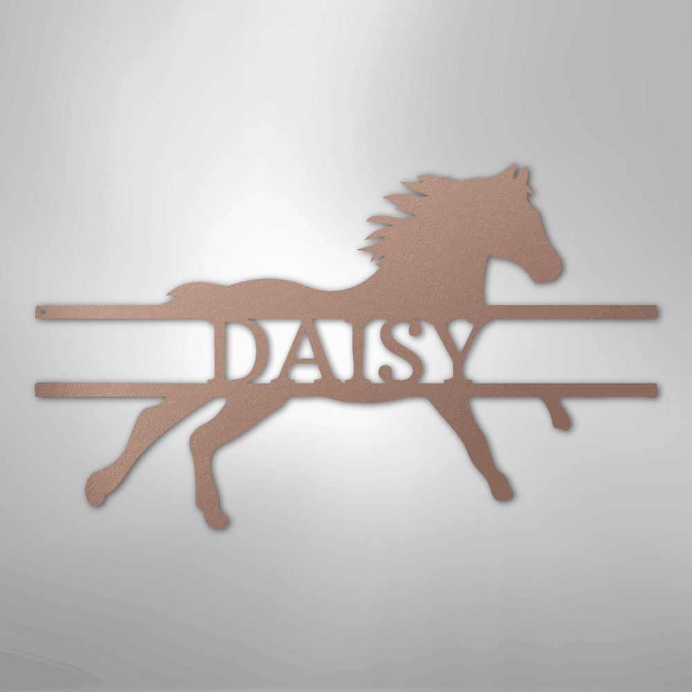 Custom Metal Wall Art - Personalized Sprinting Horse Sign Rose