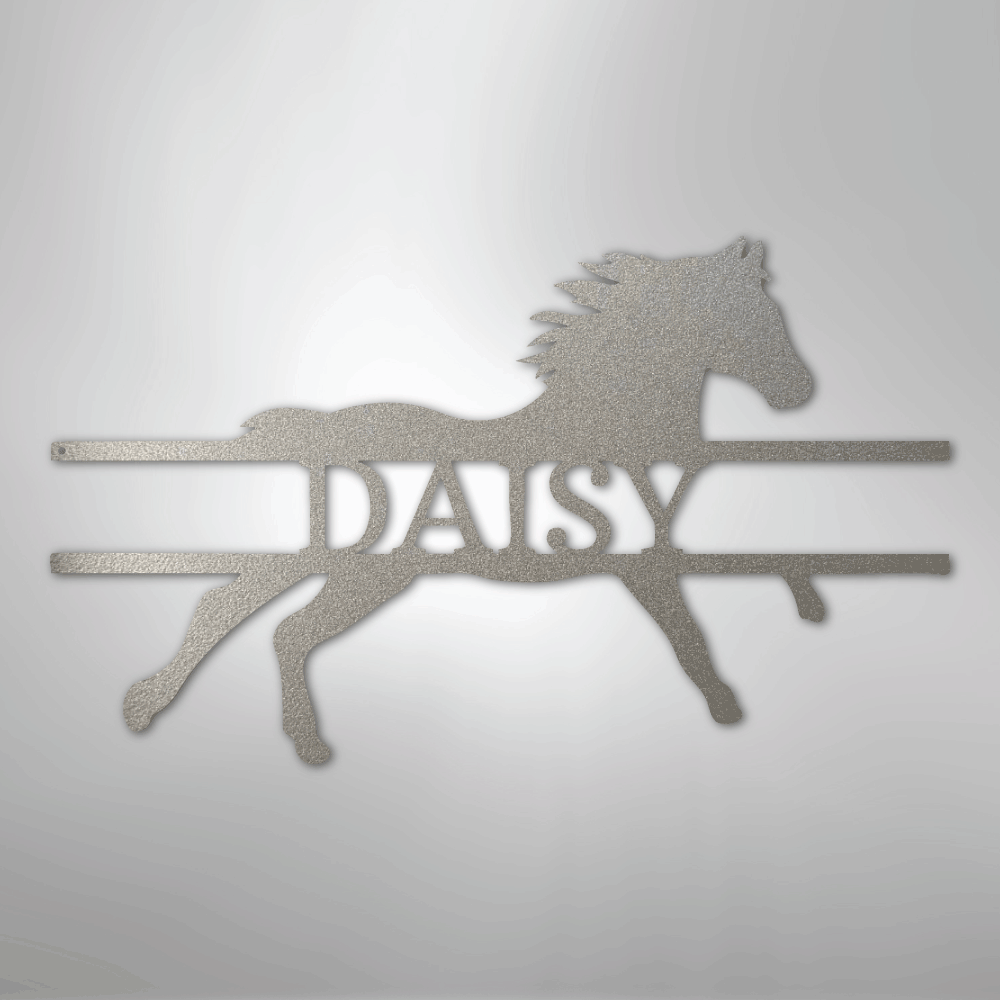 Custom Metal Wall Art - Personalized Sprinting Horse Sign Silver