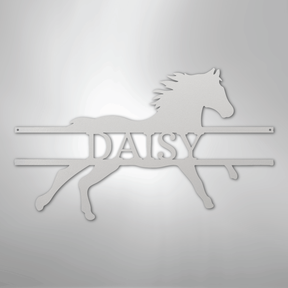 Custom Metal Wall Art - Personalized Sprinting Horse Sign White