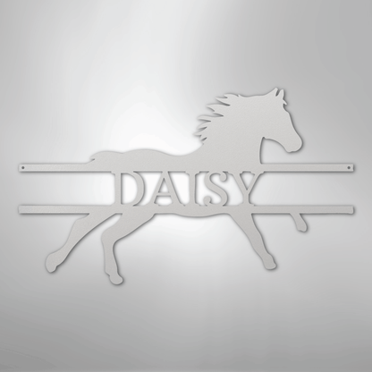 Custom Metal Wall Art - Personalized Sprinting Horse Sign White