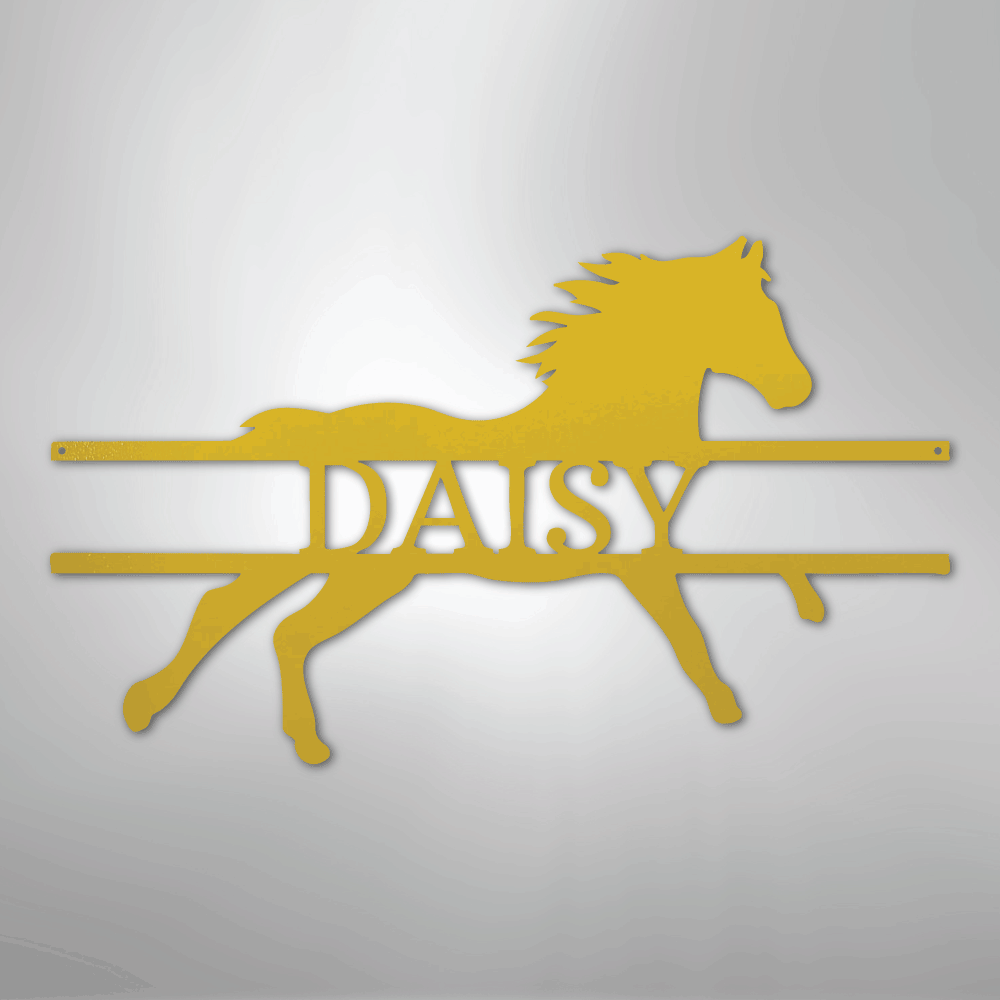 Custom Metal Wall Art - Personalized Sprinting Horse Sign Yellow
