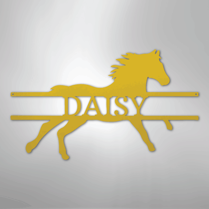Custom Metal Wall Art - Personalized Sprinting Horse Sign Yellow