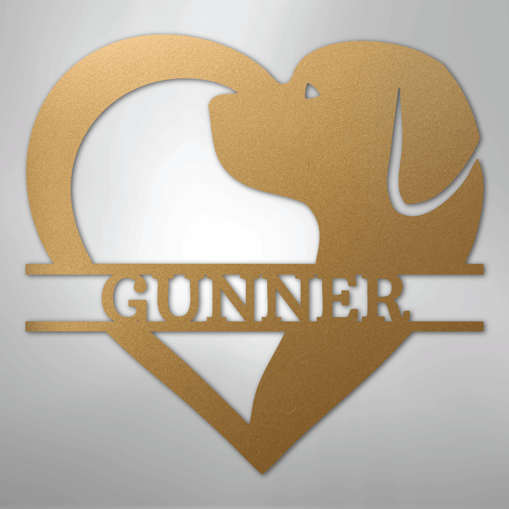 Custom Metal Wall Art - Dog Lover Heart Monogram Sign Gold
