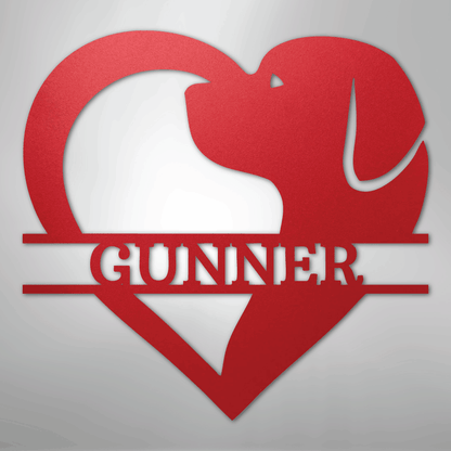 Custom Metal Wall Art - Dog Lover Heart Monogram Sign Red