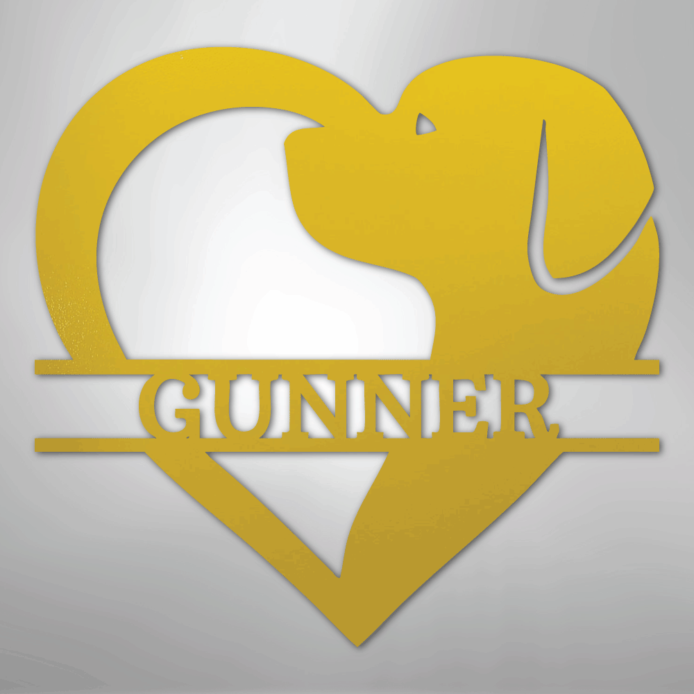 Custom Metal Wall Art - Dog Lover Heart Monogram Sign Yellow