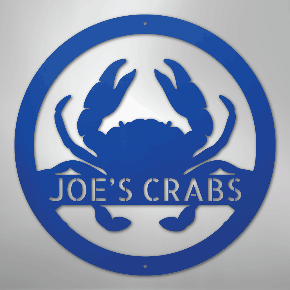 Custom Metal Wall Art - Personalized Coastal Crab Monogram Sign Blue