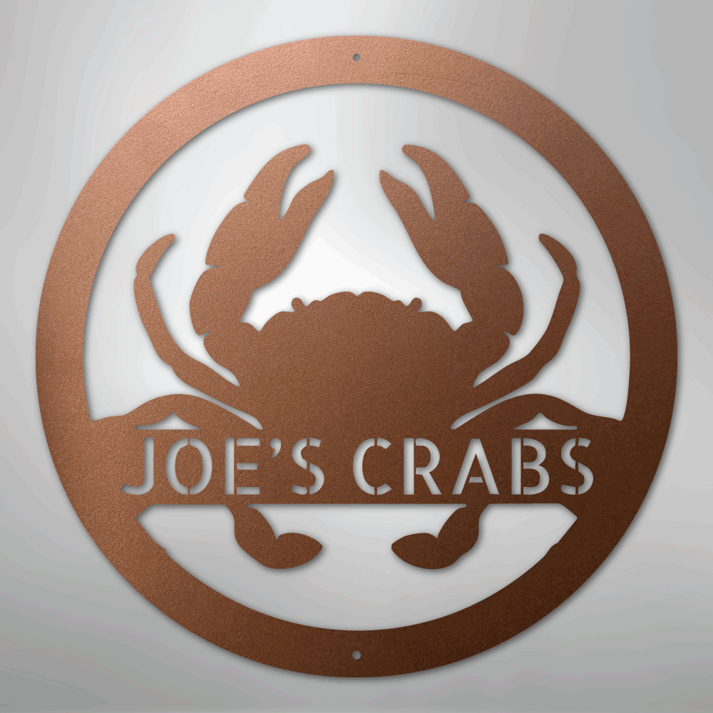 Custom Metal Wall Art - Personalized Coastal Crab Monogram Sign Copper