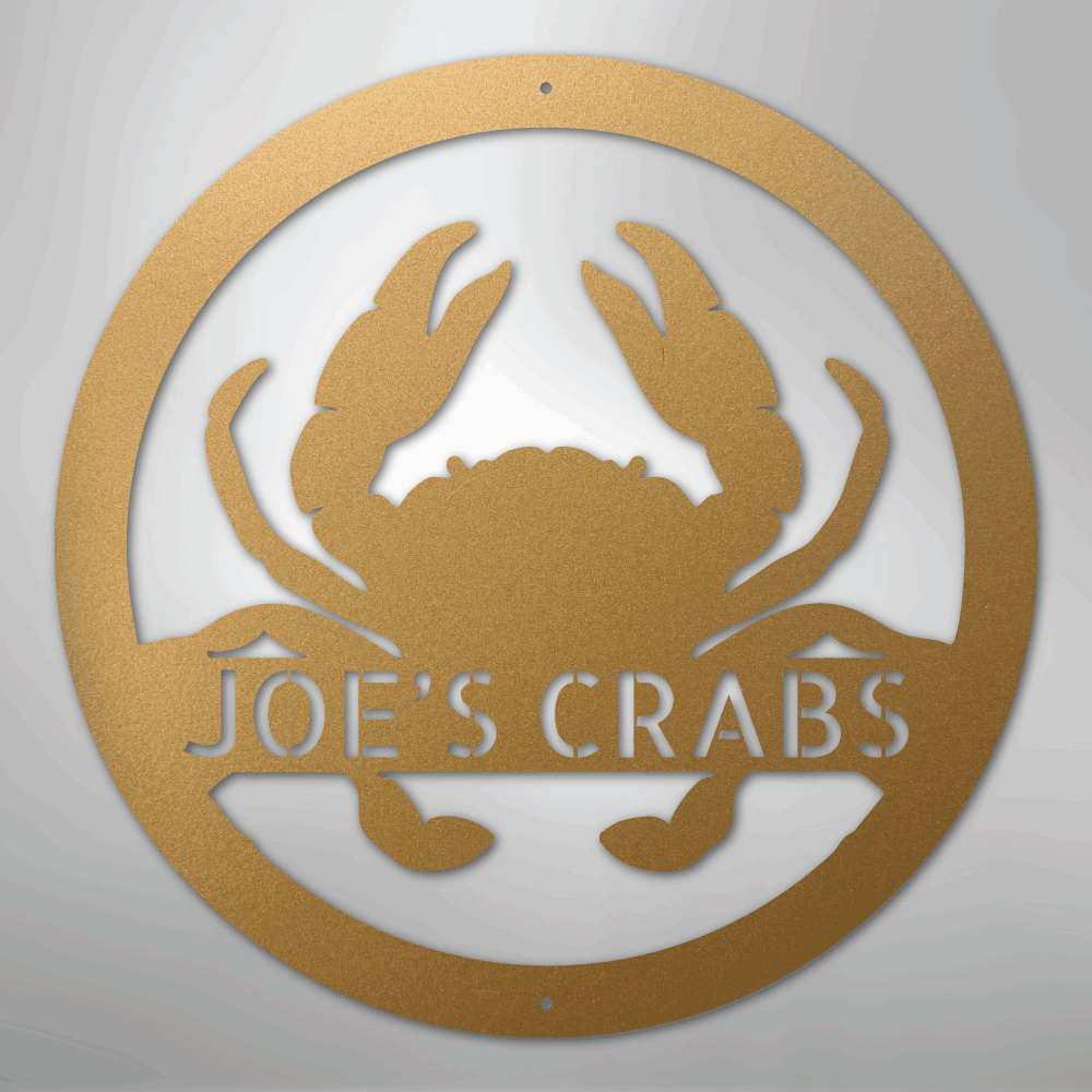 Custom Metal Wall Art - Personalized Coastal Crab Monogram Sign Gold