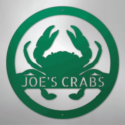 Custom Metal Wall Art - Personalized Coastal Crab Monogram Sign Green