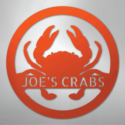 Custom Metal Wall Art - Personalized Coastal Crab Monogram Sign Orange