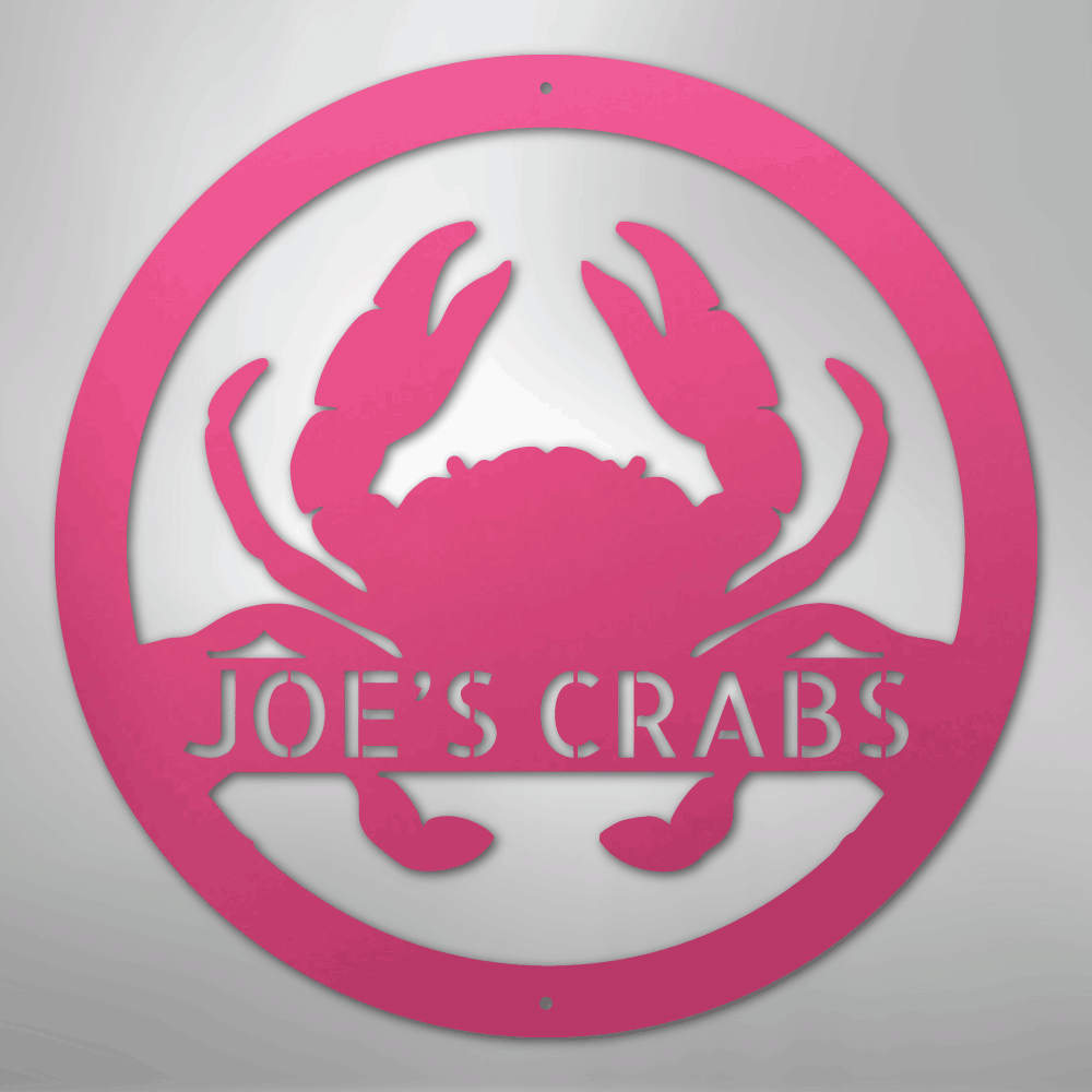Custom Metal Wall Art - Personalized Coastal Crab Monogram Sign Pink