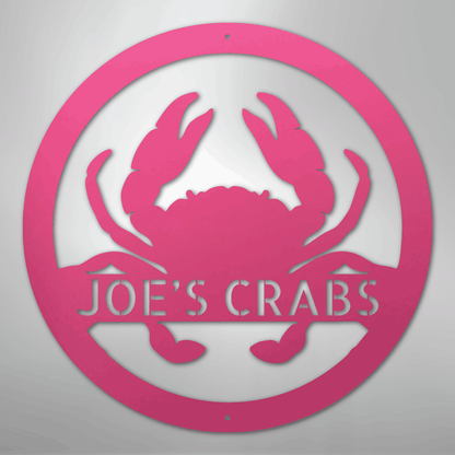 Custom Metal Wall Art - Personalized Coastal Crab Monogram Sign Pink